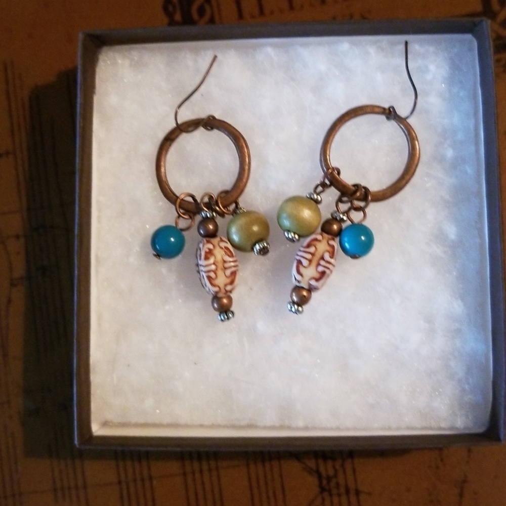 Earrings , Copper Ring with Beads